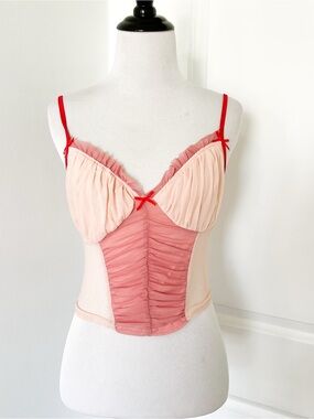 Another Reason Two-Tone Pink Ruched Bustier Crop Top with Contrast Straps - UK10